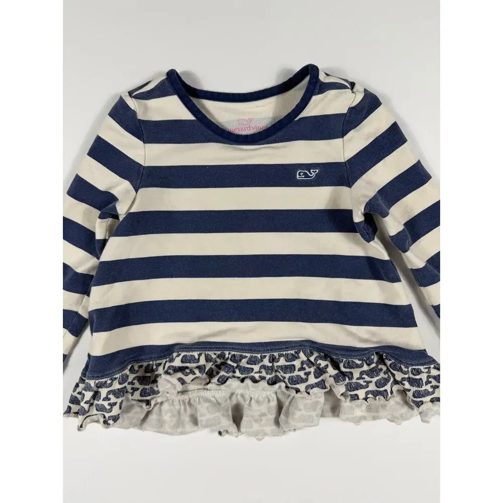 Vineyard Vines Whale Stripe Peplum Top & Whale Print Leggings Set Size 2